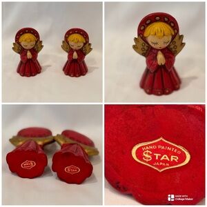 Set of 2 Vintage 60s Hand Painted Star Japan Praying Angel Christmas Figurines